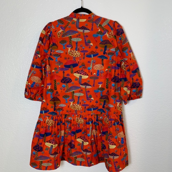 FARM Rio Anthropologie Long-Sleeve Shirt Dress Small Red Mushroom Print Tiered - Picture 14 of 16
